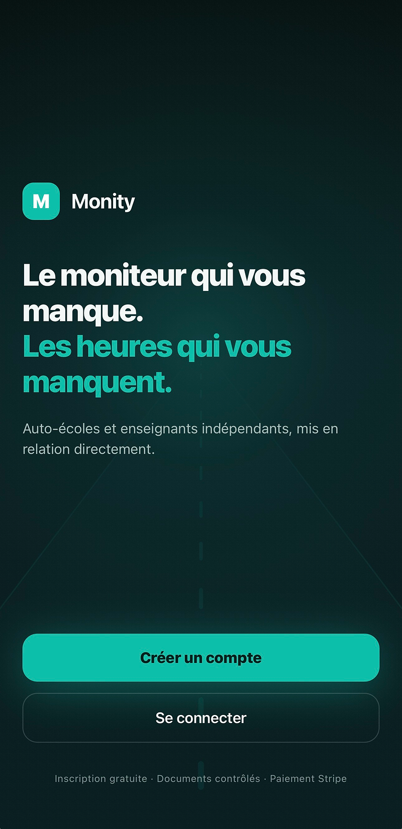 Écran d'accueil de l'application Monity